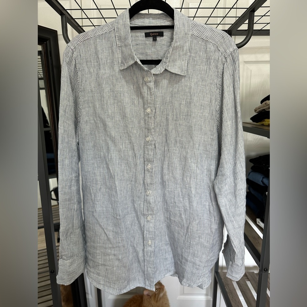 Women’s Linen Striped Blue & White Shirt
